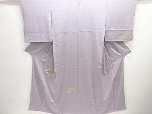 寿光織　地紙に寺院・花模様織り出し一つ紋訪問着